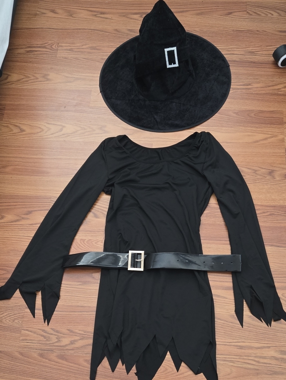 Black Witch Costume Dress with Belt and Hat